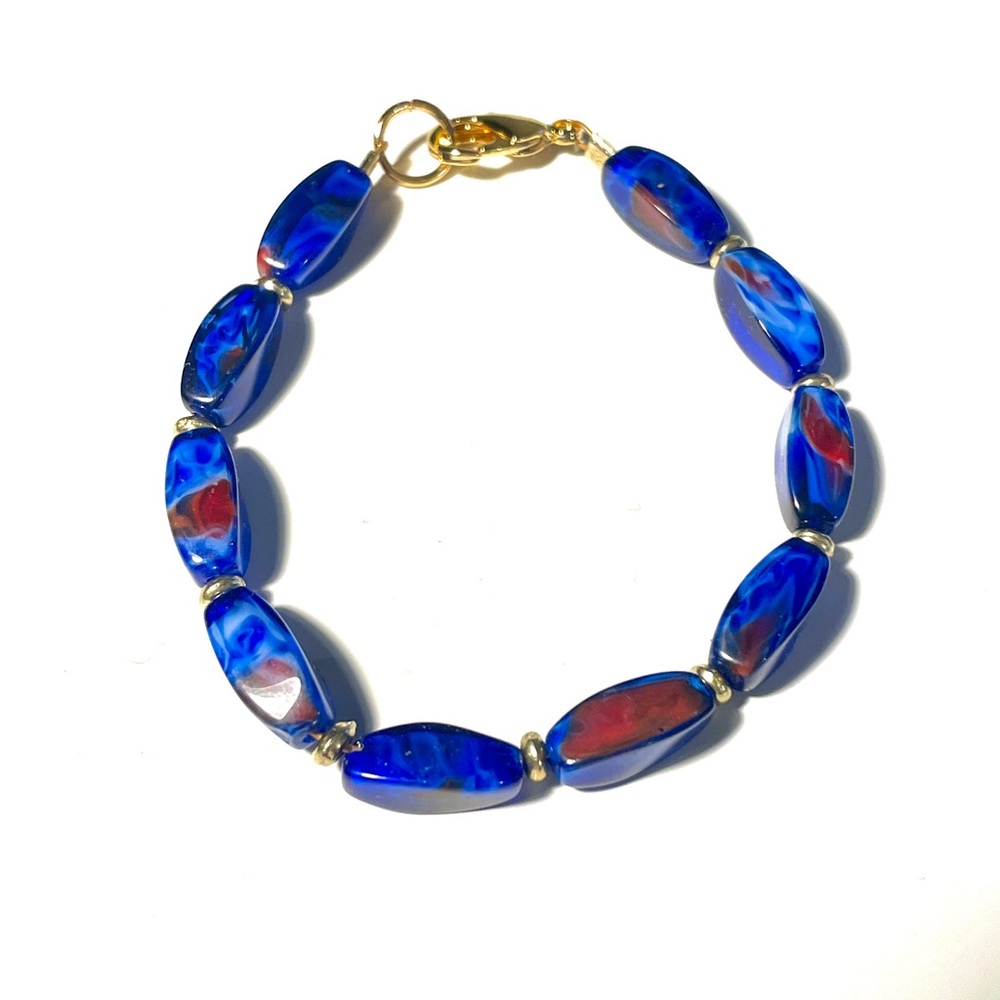 Hand Crafted Elegant 18k Gold Plated and Blue Stone Bracelet